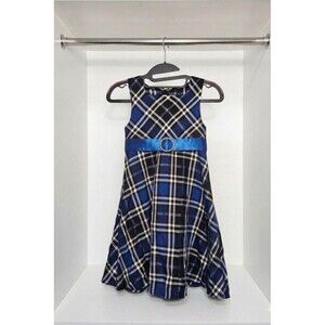 Ashley Ann Girls' Blue Plaid Sleeveless Dress with Belt